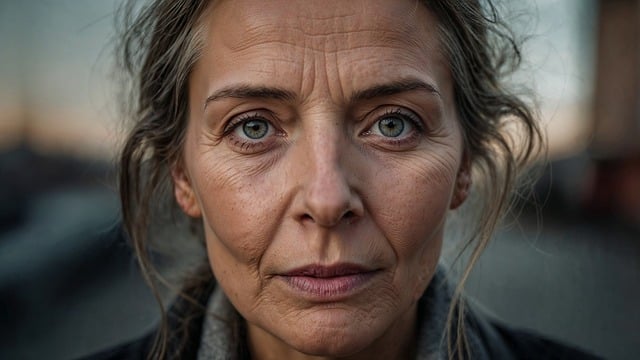 얼굴에-주름이-있는-중년의-여성입니다.