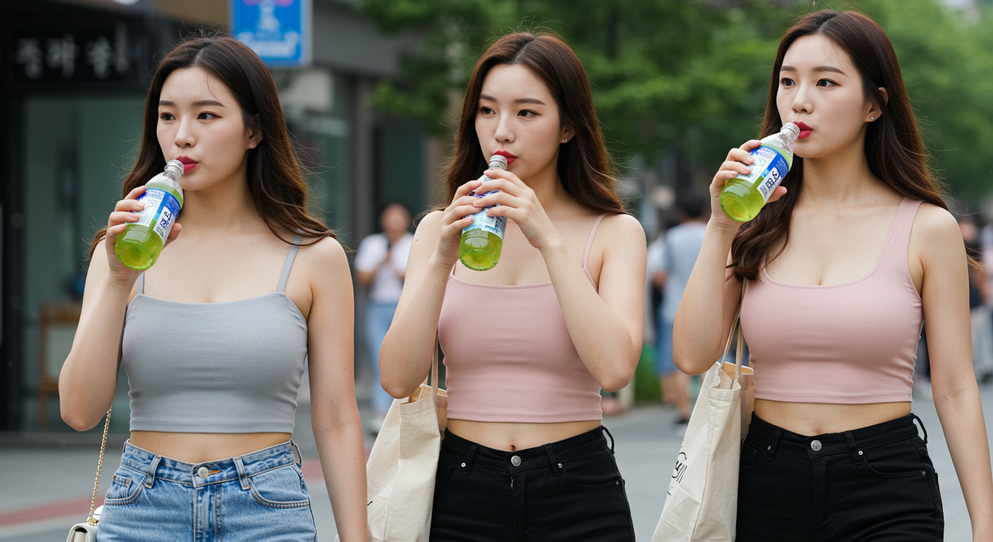 음료를 마시는 세 여인