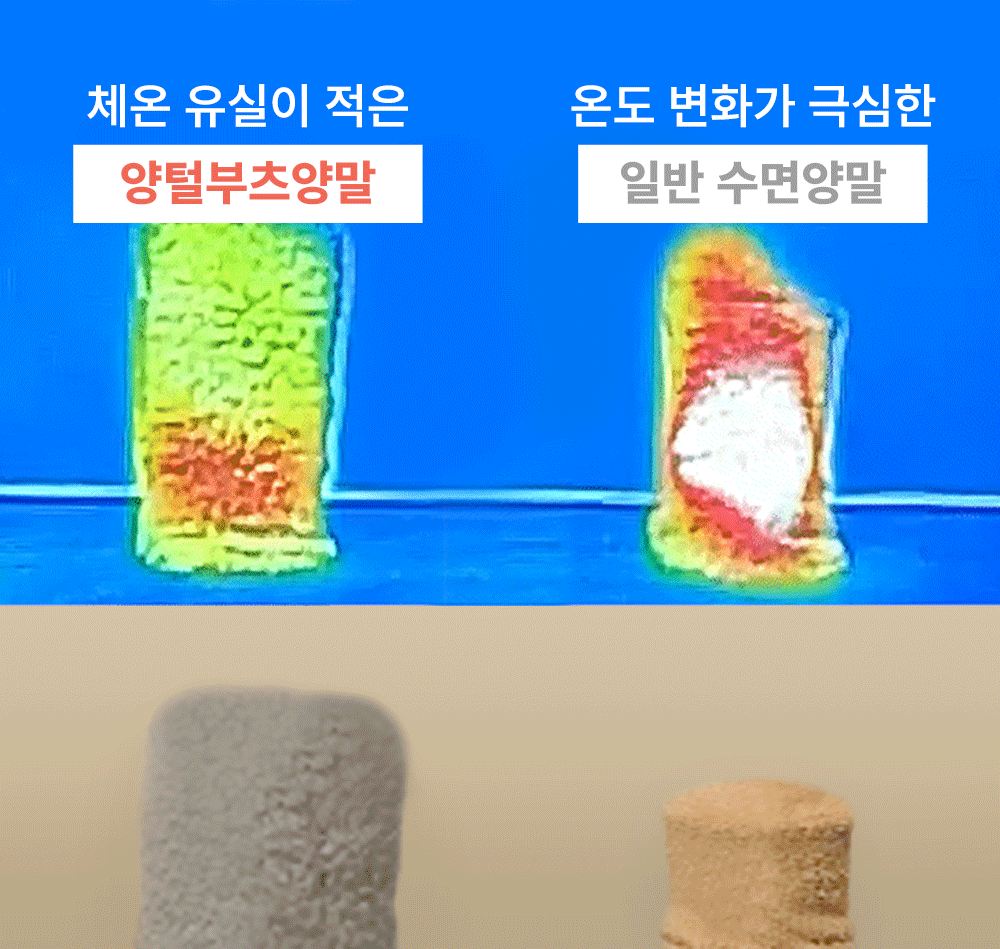 양털부츠양말 타사 수면양말과 보온성 비교 gif