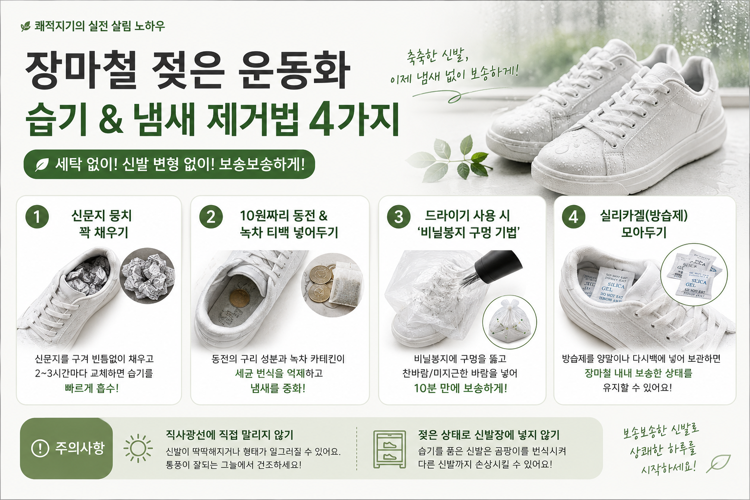 장마철 젖은운동화 습기 냄세 제거법
