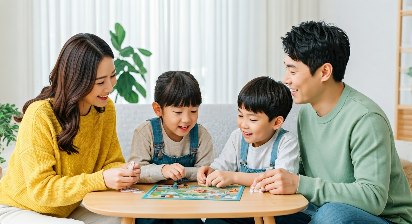 가족이 함께 시간을 보내며 웃고 있는 모습