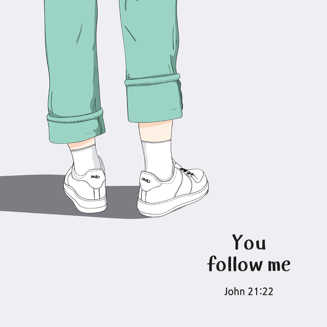 You follow me. (John 21:22) by pieonane Daily Bible quote image