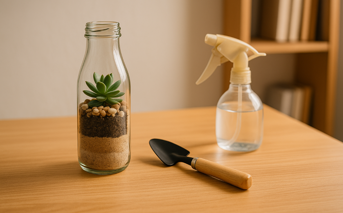 빈 병을 활용한 화분 모습