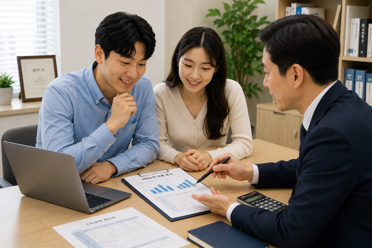 사업소득 상담을 받는 신혼부부