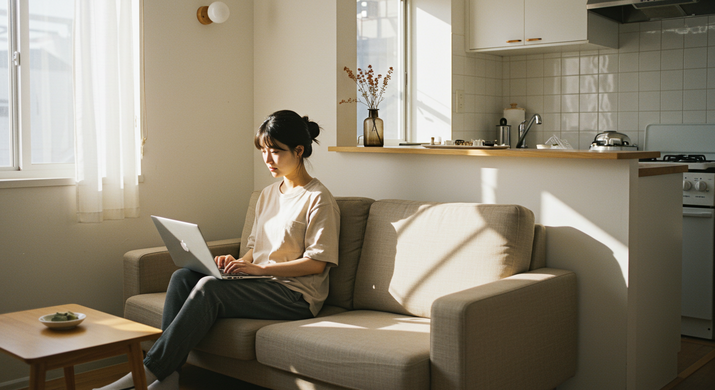 원룸에 앉아 있는 여성