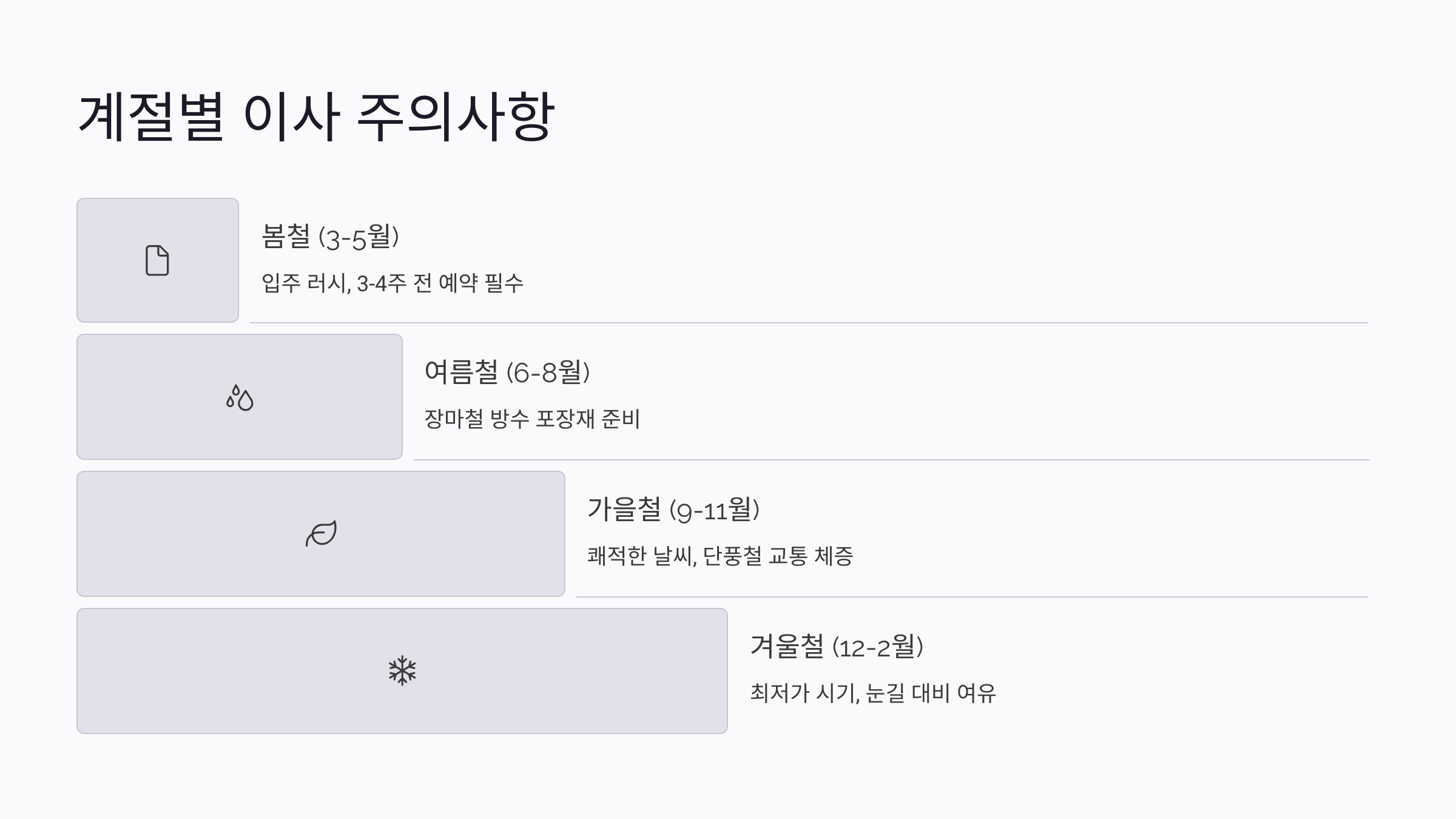 의왕 이삿짐센터 계절별 주의사항