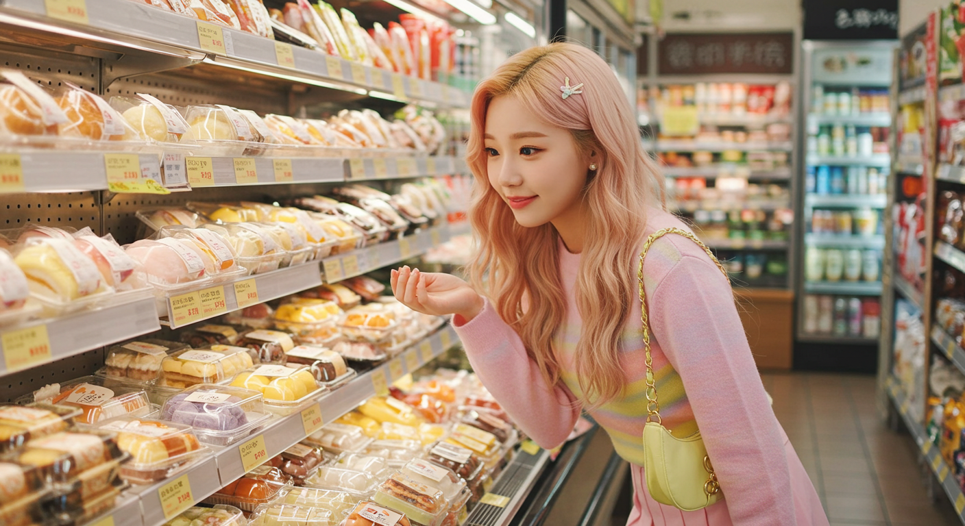 편의점에서 쇼핑을 즐기는 여자