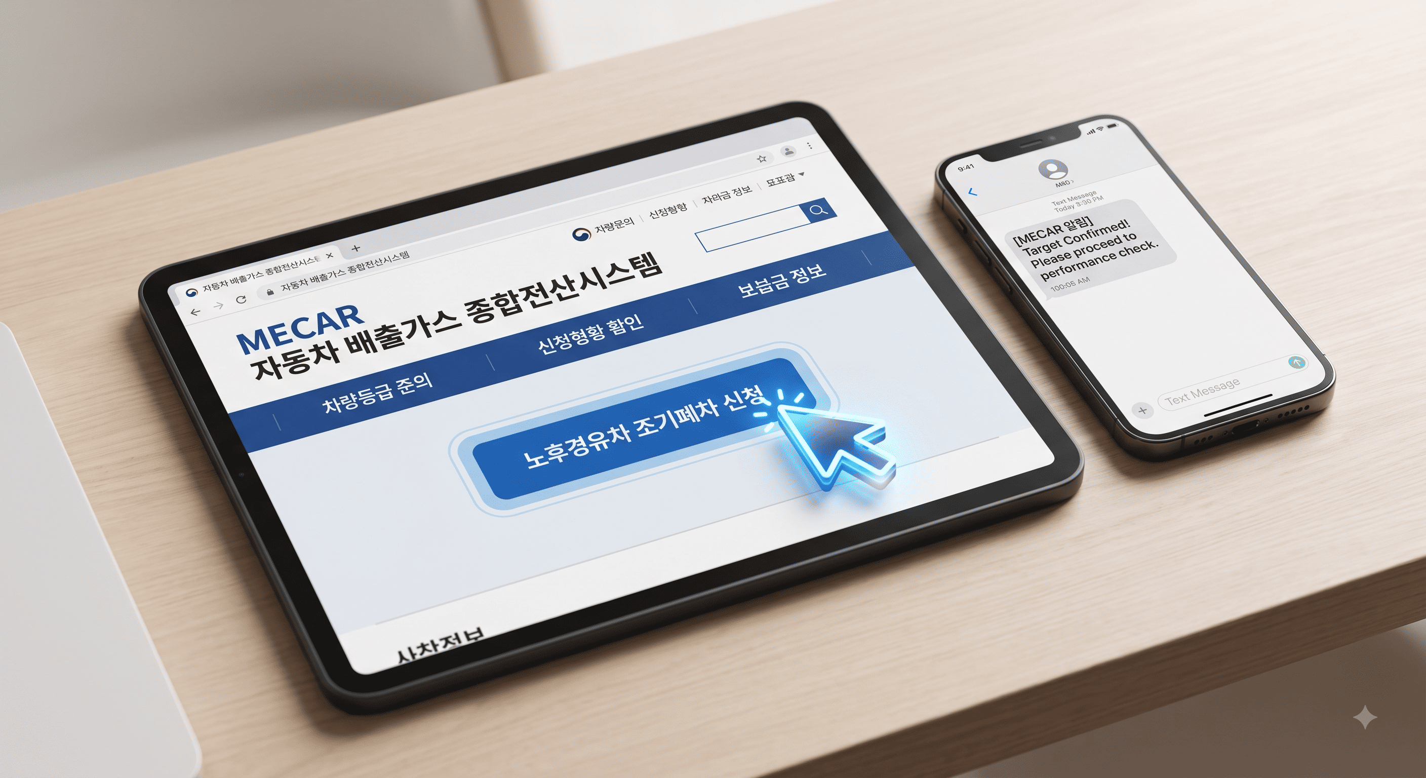 자동차 배출가스 종합전산시스템(MECAR) 온라인 신청 후 반드시 대상 확인 문자를 받고 성능 검사를 진행해야 하는 올바른 폐차 순서