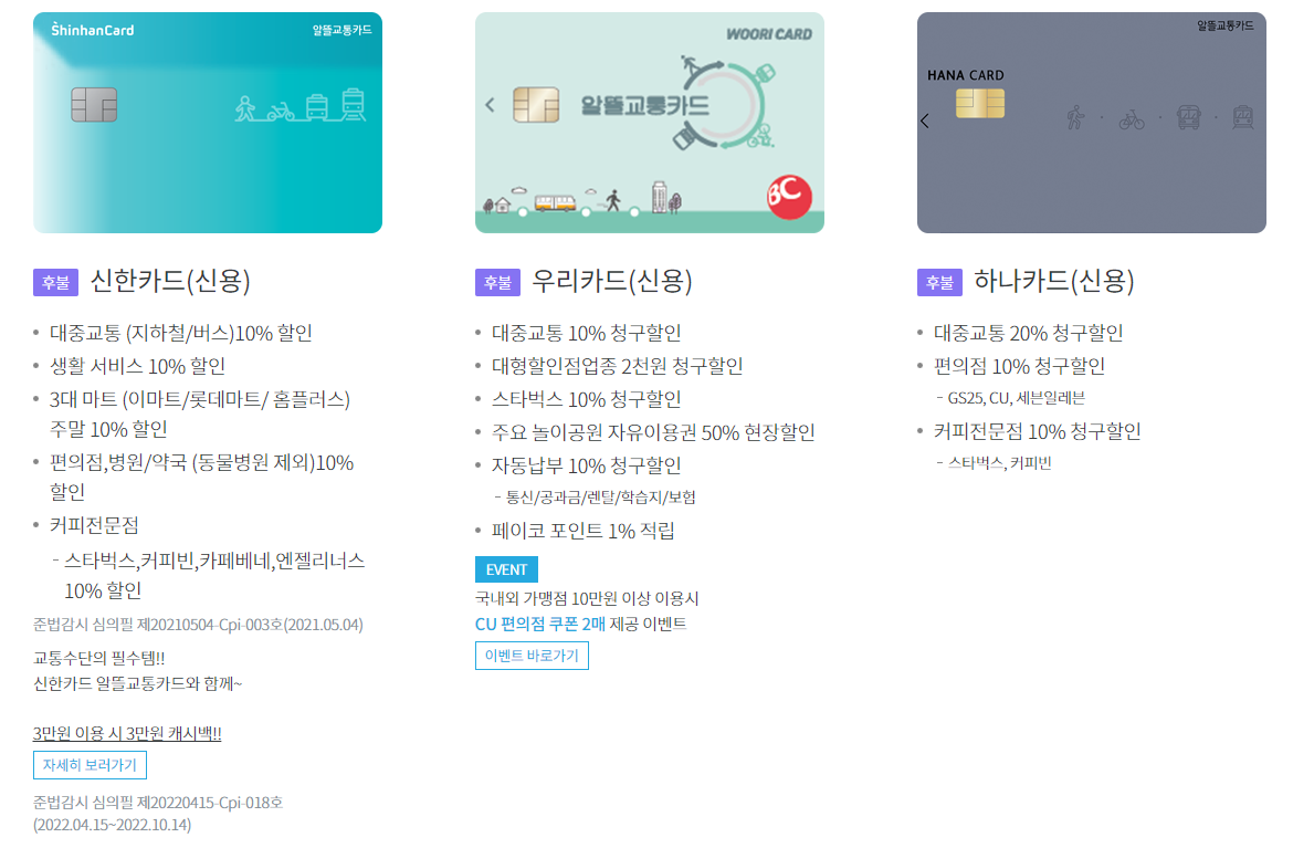 알뜰교통카드 종류(신용카드)