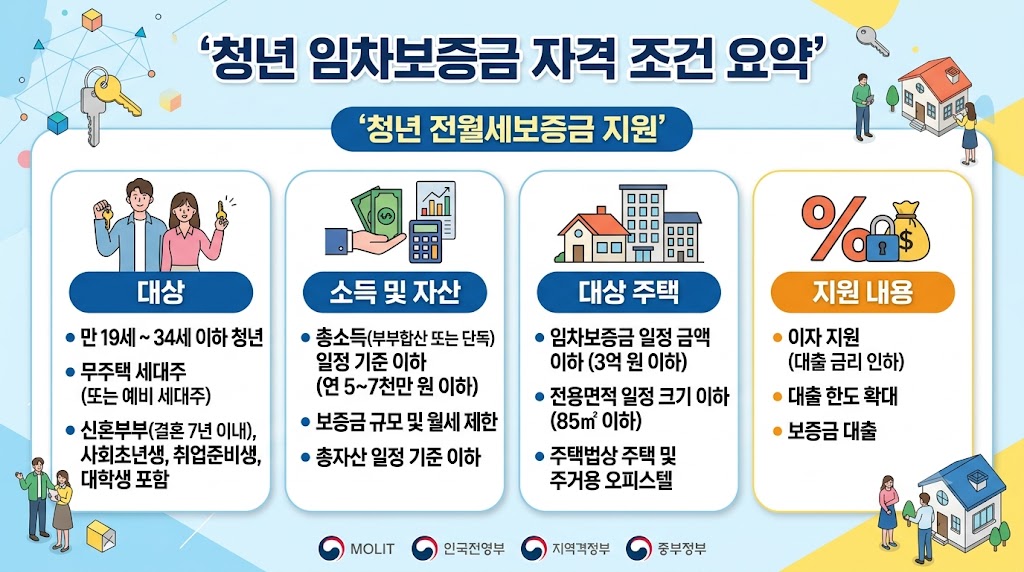 청년 임차보증금 자격 조건 요약 카드뉴스 또는 인포그래픽