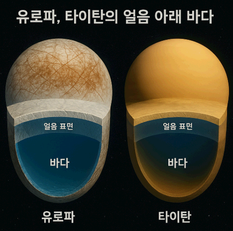 유로파, 타이탄의 얼음 아래 바다