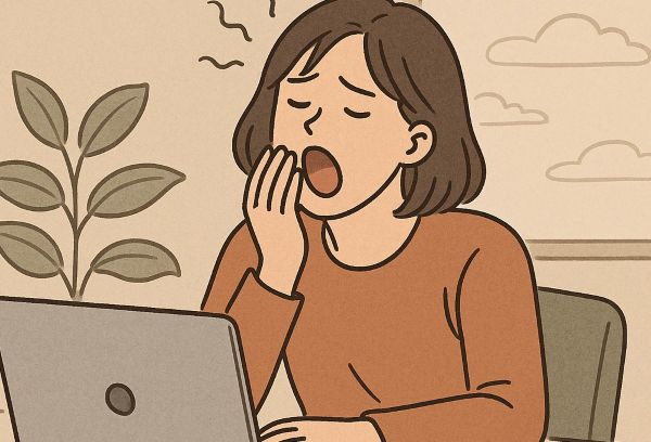 일하는 중에 졸리는 표정