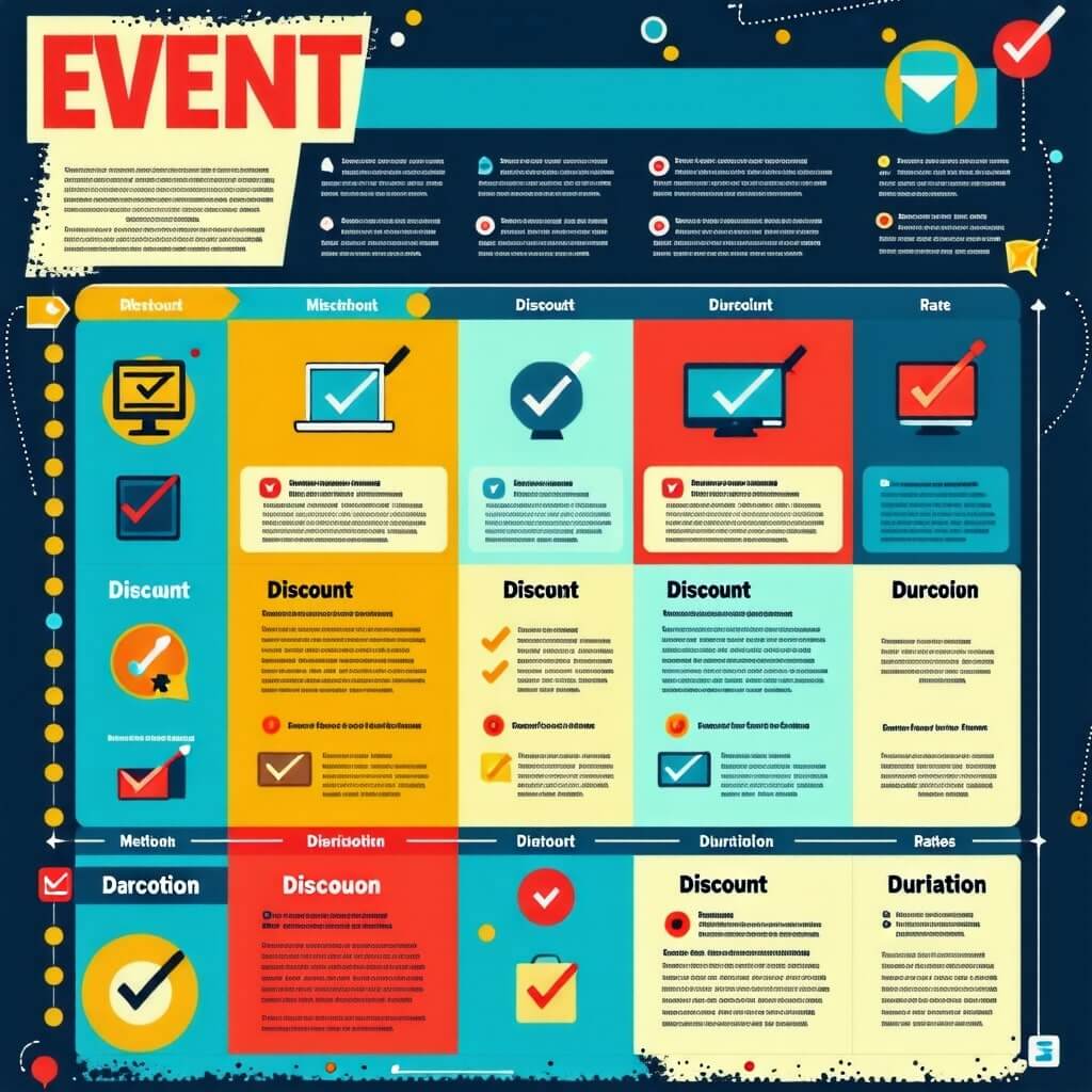 행사 참여 방법, 할인율, 기간 등을 보기 쉽게 정리한 카드뉴스 스타일 이미지