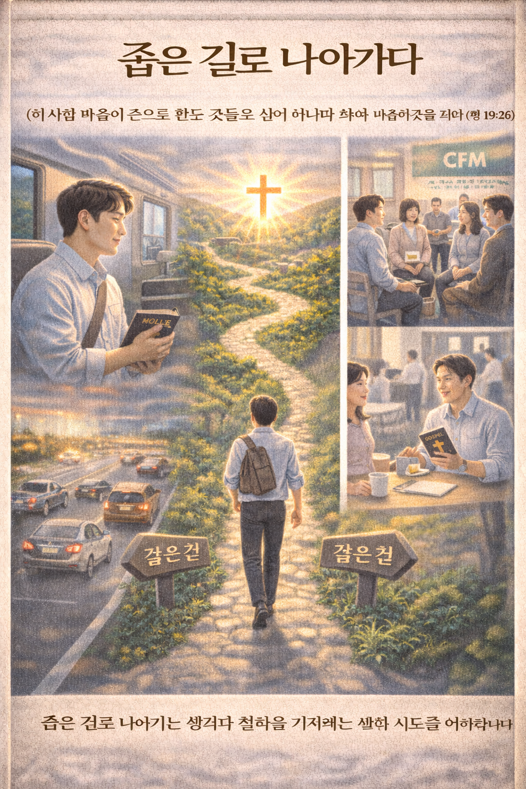 행 19:26 말씀을 보며&amp;#44; 주변의 많은 사람들과 다르게 행동했던 바울의 삶을 바라보며&amp;#44; 저도 많은 사람들이 가는 길이 아니라 주님이 가는 길&amp;#44; 좁은 길로 나아가려는 선한 시도를 일상에서 행동할 것을 적용하겠습니다^^ 오늘 수원으로 이동하여 논의하가 되돌아오며&amp;#44; CFM에 참여하고 직장에서 사람들을 만나게 될 때 좁은 길로 나아가는 생각과 철학을 가지려는 시도를 하는 모습입니다.