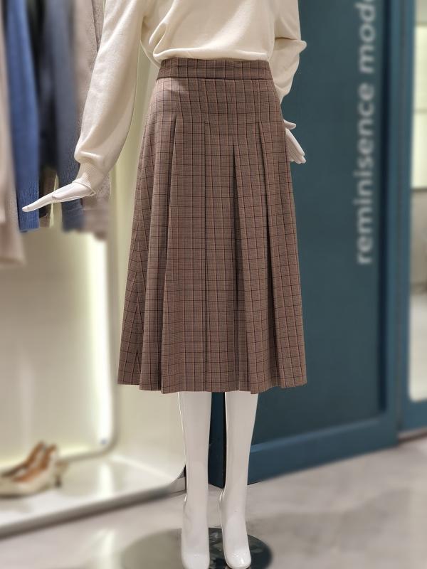 ZOOC 뒷밴딩 주름포인트 체크 스커트 Z214MSD022