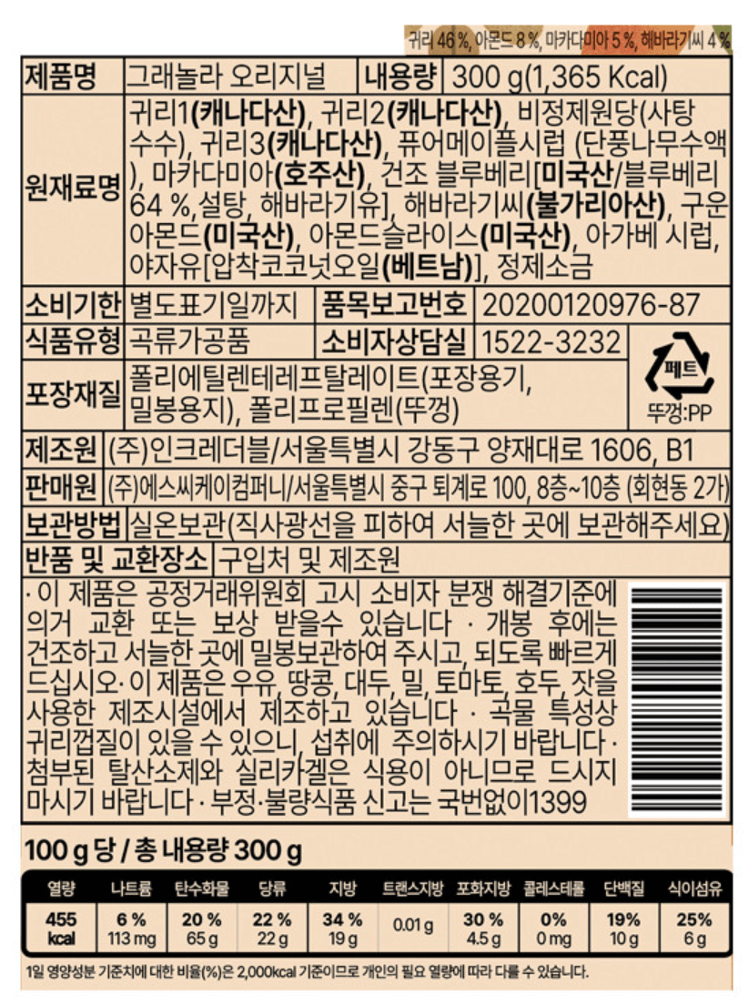 스타벅스 그래놀라 칼로리