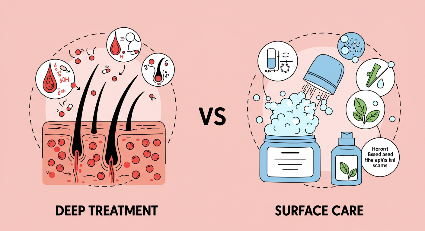 "효과 &ndash; 근본 치료 vs 보조 관리"에 대한 이미지입니다.