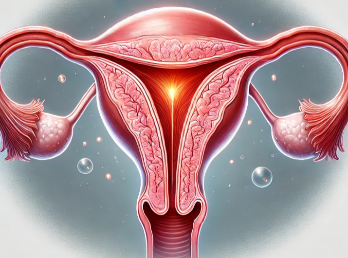 자궁내막이 두꺼워진 상태로 생리를 하기 전 자궁의 모습