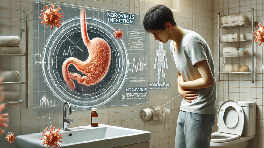 노로바이러스로 아파하는 사람을 표현한 그림