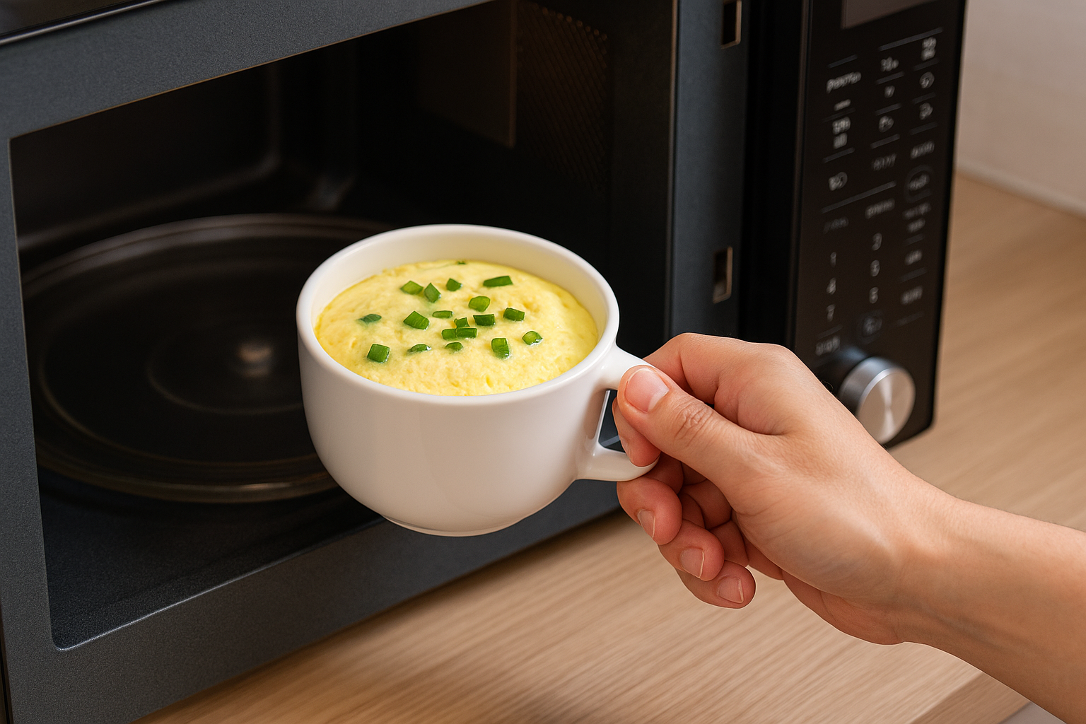 전자레인지로 계란찜을 만드는 모습