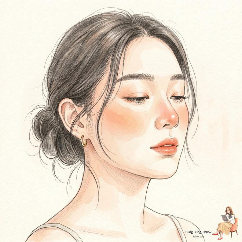 올여름 블러셔 트렌드인 선번트 치크 메이크업의 특징을 보여주는 맑은 코랄빛의 가로형 치크 영역 일러스트 대표 이미지