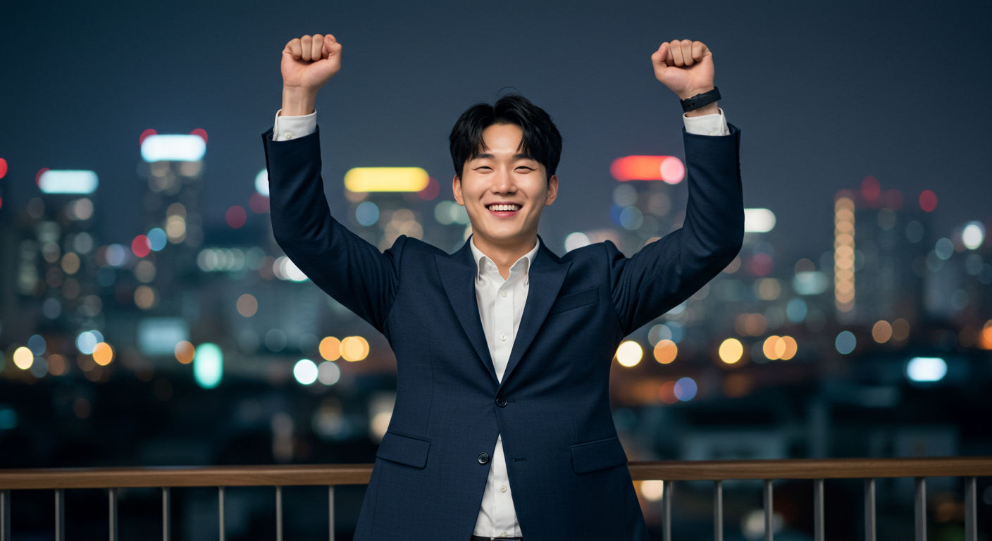 성공적인 첫 번째 결과물에 기뻐하는 모습