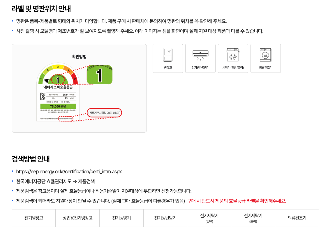 소상공인 고효율 에너지 지원사업 대상품목