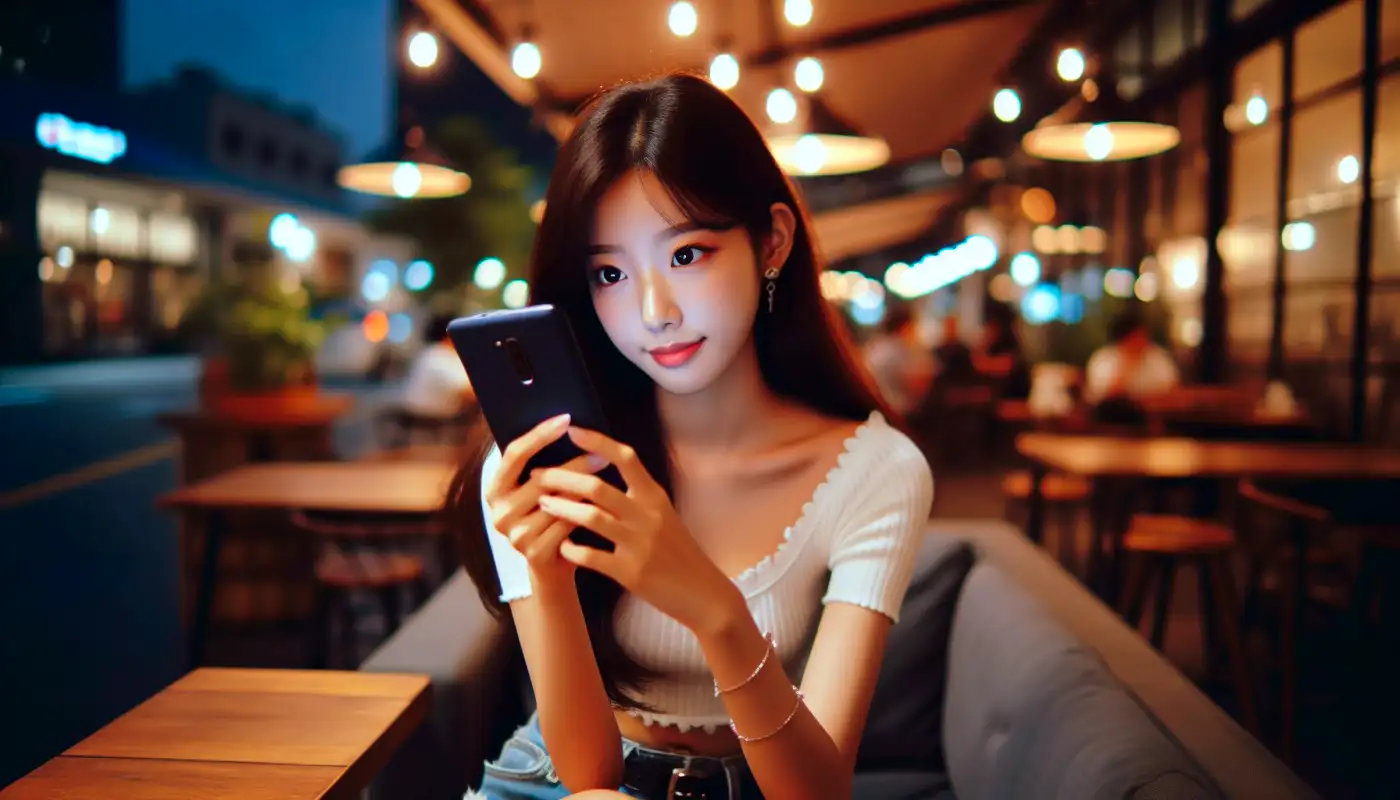 상대방-카톡-아이디를-알아보는-여성의-모습