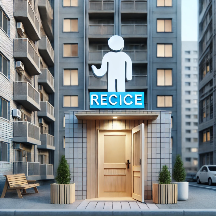 청년을 위한 주거 혜택을 상징하는 아파트 건물 입구의 모습