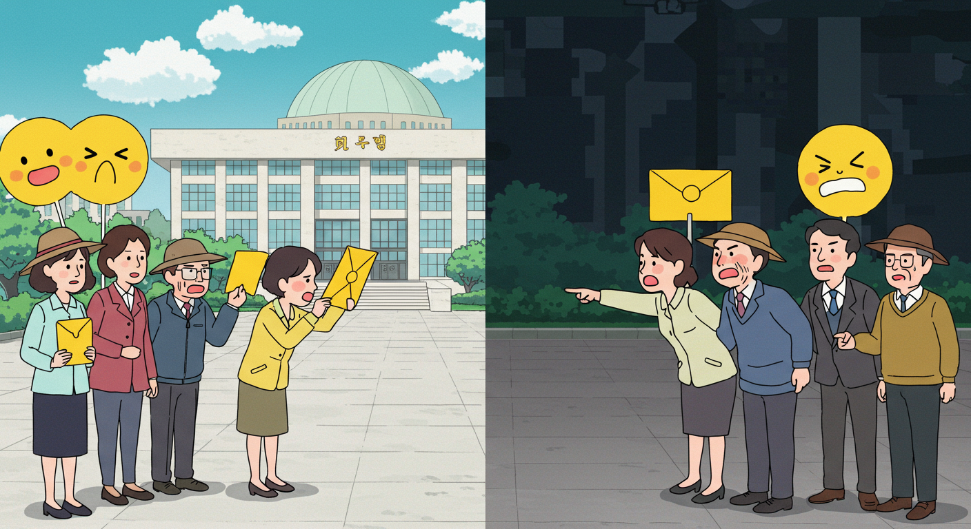 국회 앞에서 찬성과 반대가 갈라진 시민들 모습