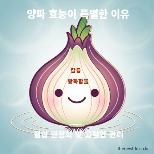 양파의 칼륨과 황화합물이 혈압 안정화에 도움이 된다는 내용의 귀여운 양파 이미지