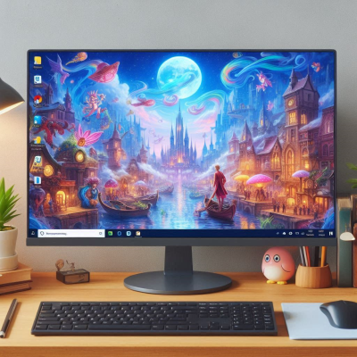 꿈같은 마을과 푸른 하늘, 별빛이 펼쳐진 화면