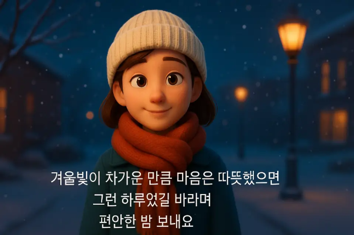 목도리한 여자 겨울 눈 내리는 날