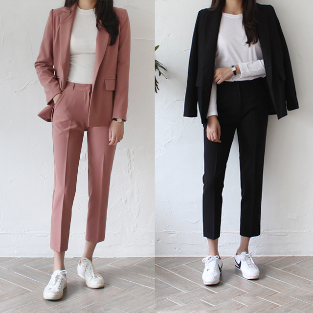 9컬러 여성정장세트 봄 가을 여자 세미 정장 수트 자켓 바지 세트 셋업 투피스 블랙 핑크