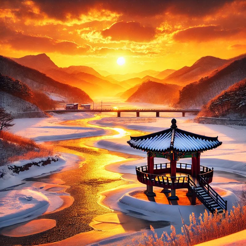 A vibrant winter sunset in Gangwon, 노을 진 강원도 설경