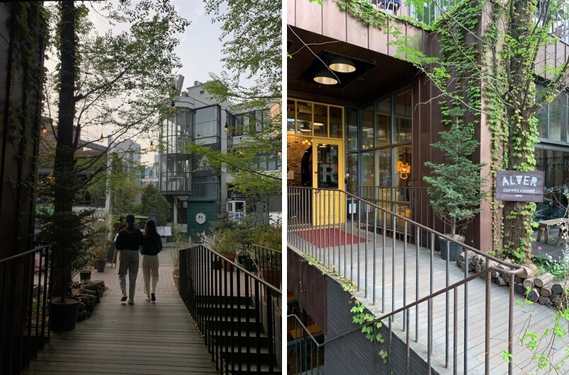 어둑해진 카페에 들어오는 조명