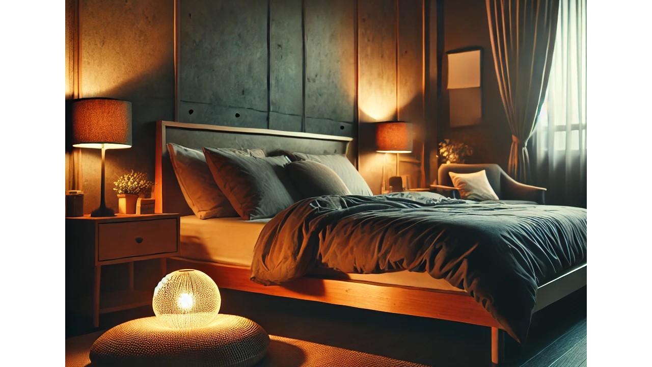 수면환경-편안한 침대와 따뜻한 조명이 있는 아늑한 침실