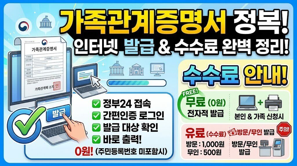 가족관계증명서 인터넷 무료 발급 방법과 수수료 안내