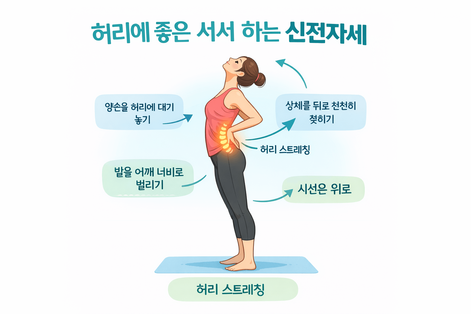 허리에 좋은 서서 하는 신전자세