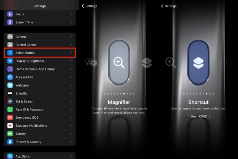 아이폰 액션 추가 화면