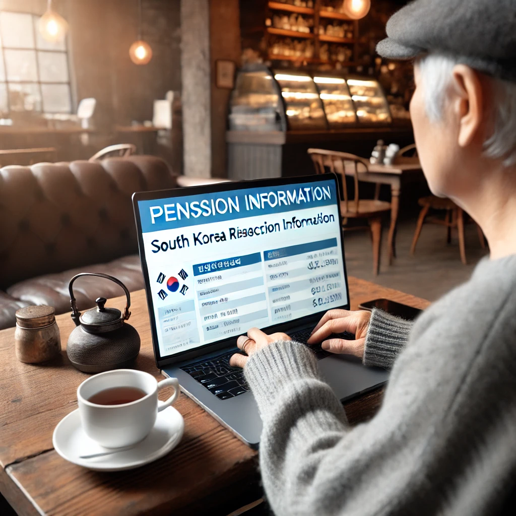 연금정보 - 카페에서 연금 정보를 검색하는 사람의 모습