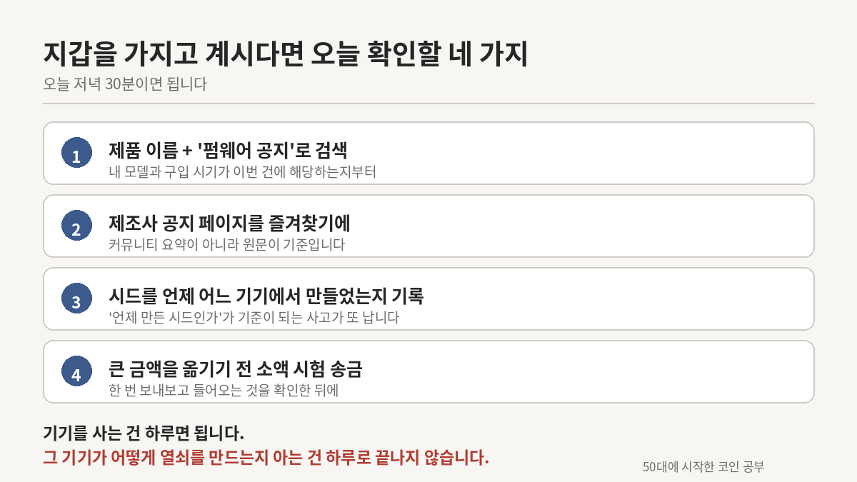 하드웨어 지갑 사용자가 오늘 확인할 네 가지 점검 항목