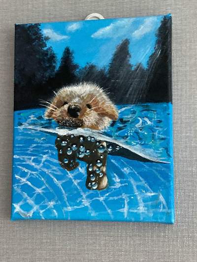 아크릴화_수영하는 강아지