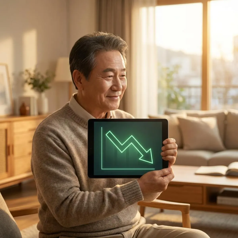 은퇴 후 건강보험료 폭탄을 피하고 안도하는 중년 남성의 모습