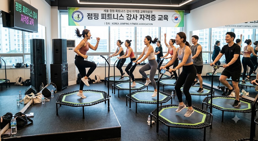 점핑 피트니스 강사 자격중 이론 교육 모습