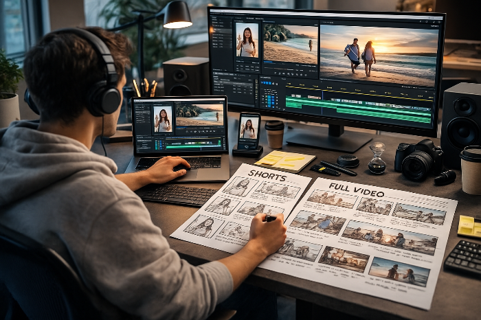 쇼츠와 중장편 콘텐츠를 함께 설계하는 제작 환경 이미지