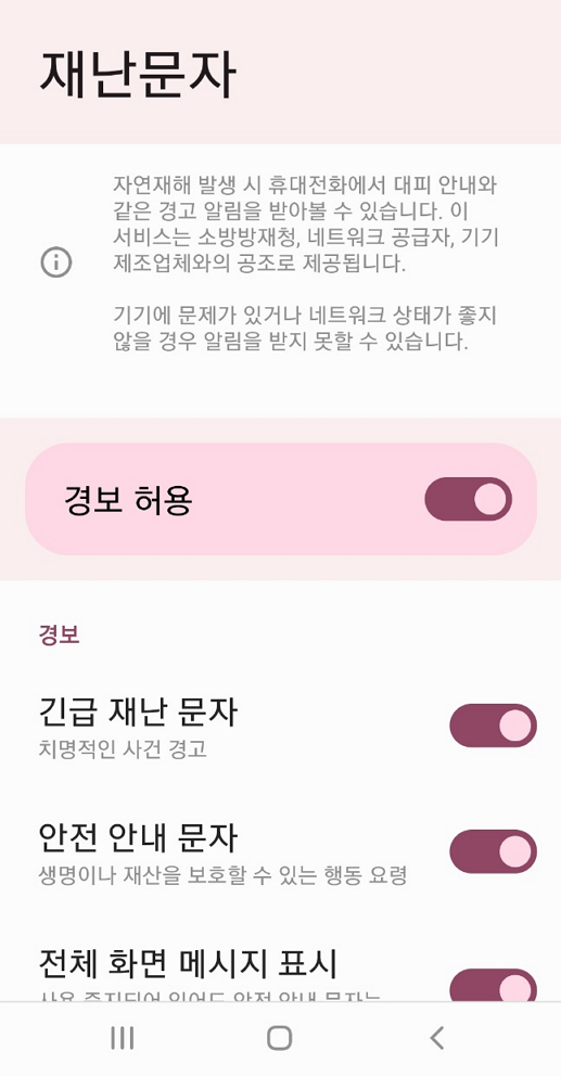 재난 문자 설정
