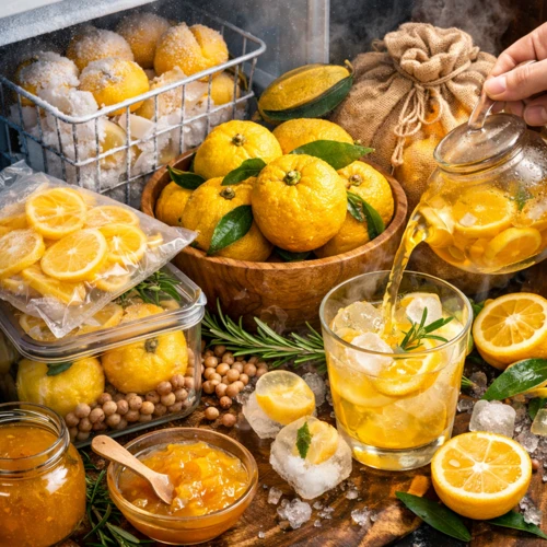 냉장 보관 중인 신선한 유자