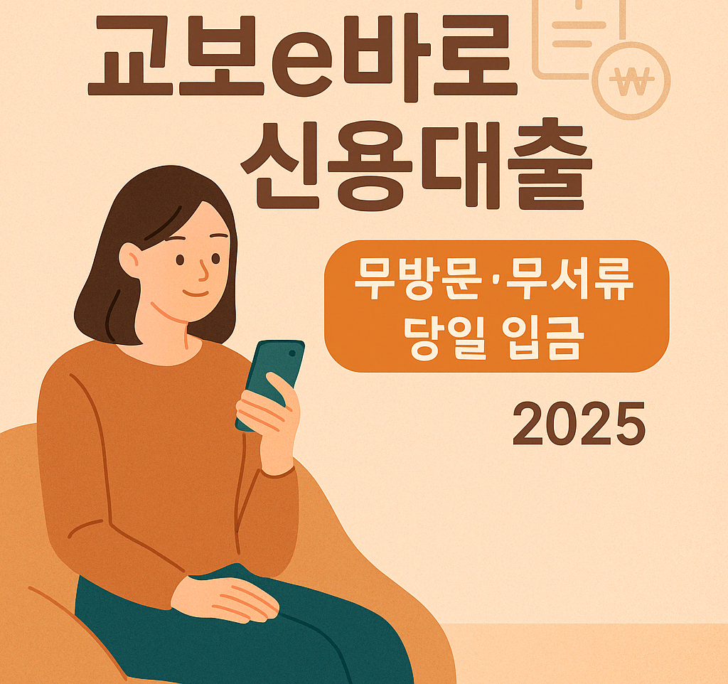2025년 삼성생명 모바일 신용대출 신청 과정을 스마트폰을 통해 간편하게 설명한 감성형 일러스트 썸네일 이미지