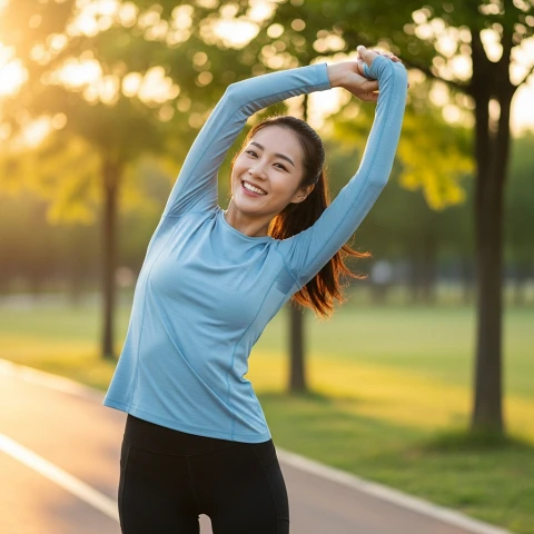 러닝 후 스트레칭으로 체력과 정신 건강을 관리하는 모습